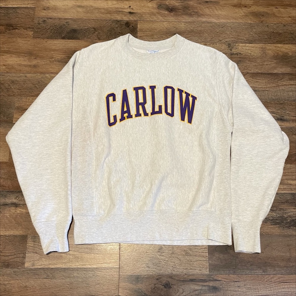 Vtg 90s Champion Reverse Weave Carlow University Crewneck Sweatshirt Ash Grey